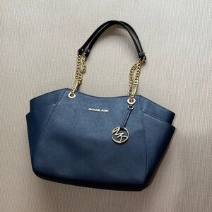 Michael Kors Dark Blue Shoulder Bag with Gold Accents